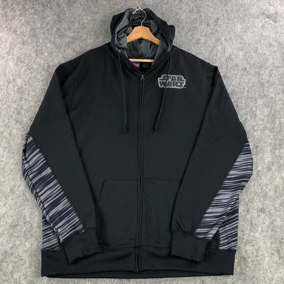 Star Wars Mens Track Jacket XXL Black Gray Hoodie Full Zip Long Sleeve Polyester - Picture 1 of 13
